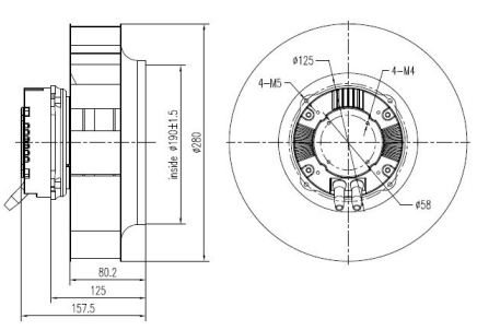 EC無蝸殼離心風(fēng)機280mm外形尺寸圖